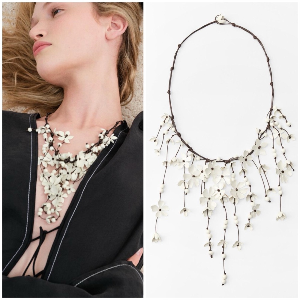 Zara flower shaped pendants waterfall cord necklace